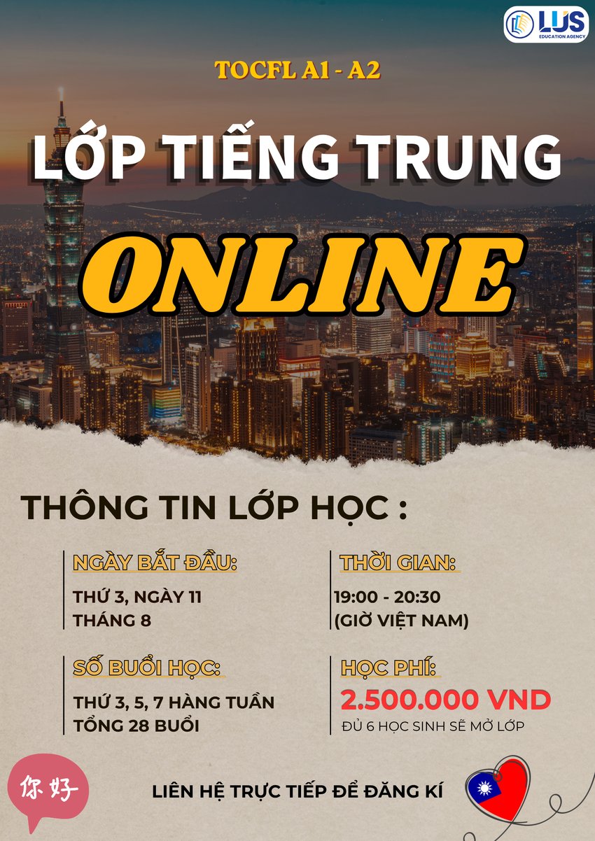 Lớp tiếng Trung Online TOCFL A1-A2
